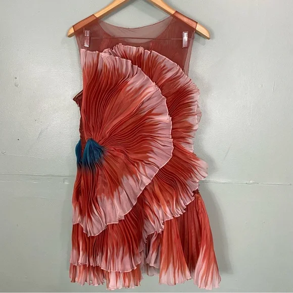 Anthropologie Geisha Designs 3D Floral Asymmetrical Dress Orange Medium - Picture 8 of 12